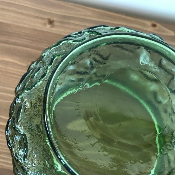 Green Crinkle Glass Widemouth Flower Bowl Vase Vintage EO Brody 1018 USA - Picture 6 of 7